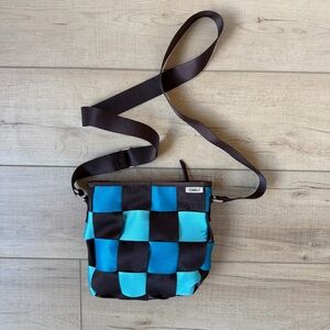 Comely Seatbelt Bag Woven Brown & Blue 8X8X2 Crossbody Purse  Adjustable